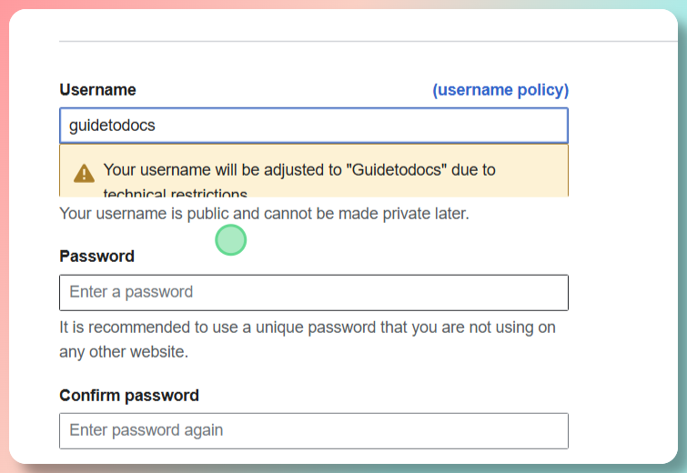 Clicking the password field